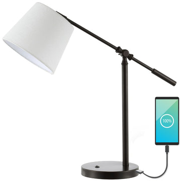 Troy 24" Classic Contemporary Iron LED Task Lamp with USB Charging Port - JONATHAN Y